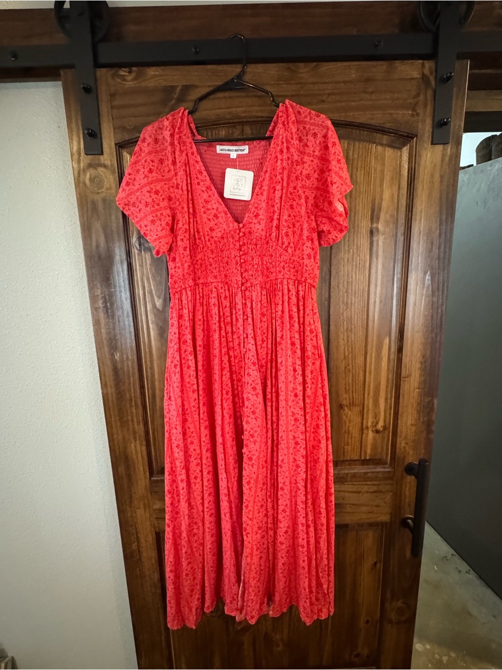 Red Floral V-Neck Maxi Dress - Women